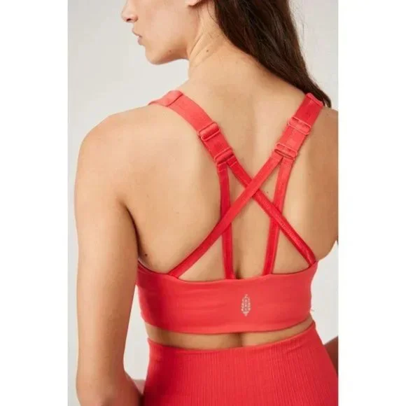 FREE PEOPLE NEW MOVEMENT Bright Red Round Robbin Brami Sports Bra Size L - Picture 5 of 8